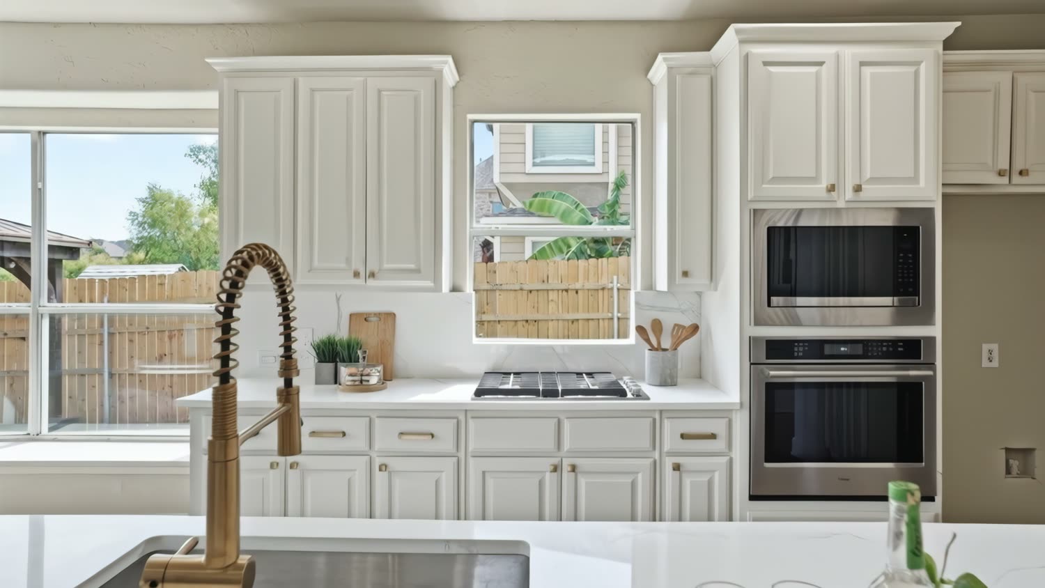 Kitchen with brass fixtures